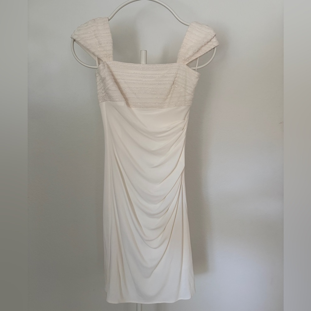 Badgley Mischka ruched off-Shoulder beaded bridal cocktail dress size 4